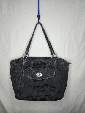 Coach Black Gray Fabric Handbag Purse With Light Blue Lining